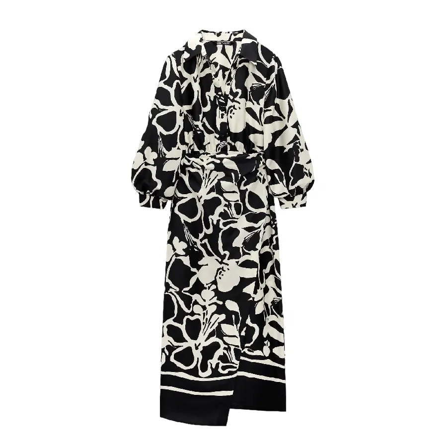 

Платье Zara Printed Midi, экрю/черный