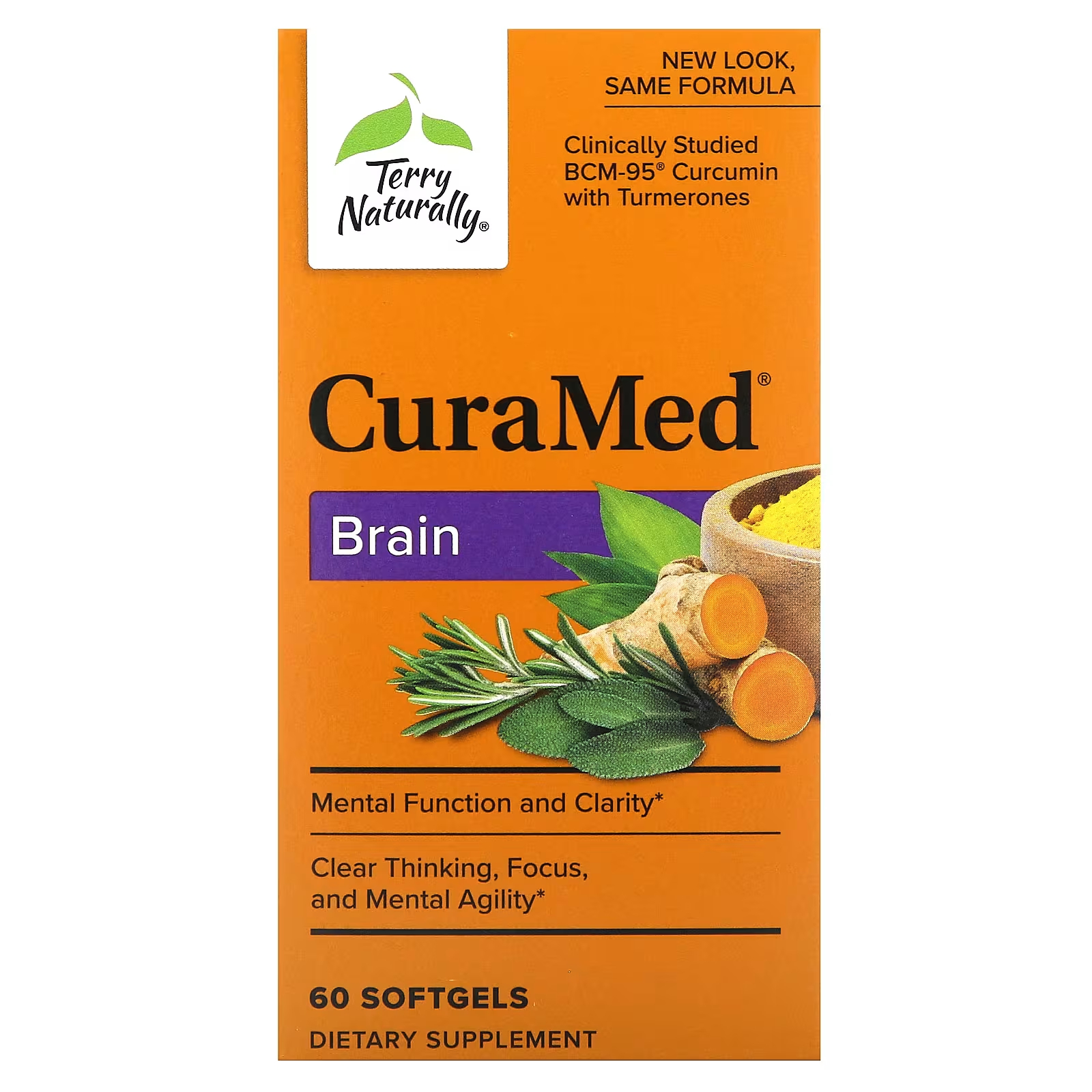Пищевая добавка Terry Naturally CuraMed Brain, 60 мягких таблеток обезболивающее средство terry naturally curamed от острой боли 60 жидких гелей
