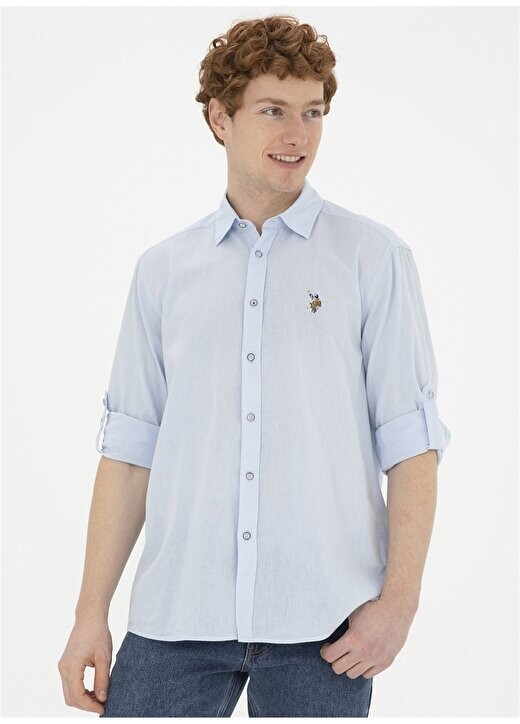 

Голубая мужская рубашка с воротником на пуговицах Comfort Fit ENZO024Y U.S. Polo Assn., светло-синий