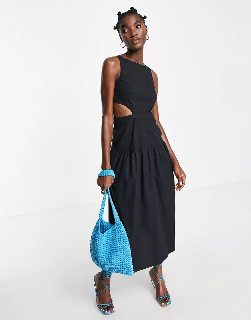 

Черное платье миди с вырезом Topshop