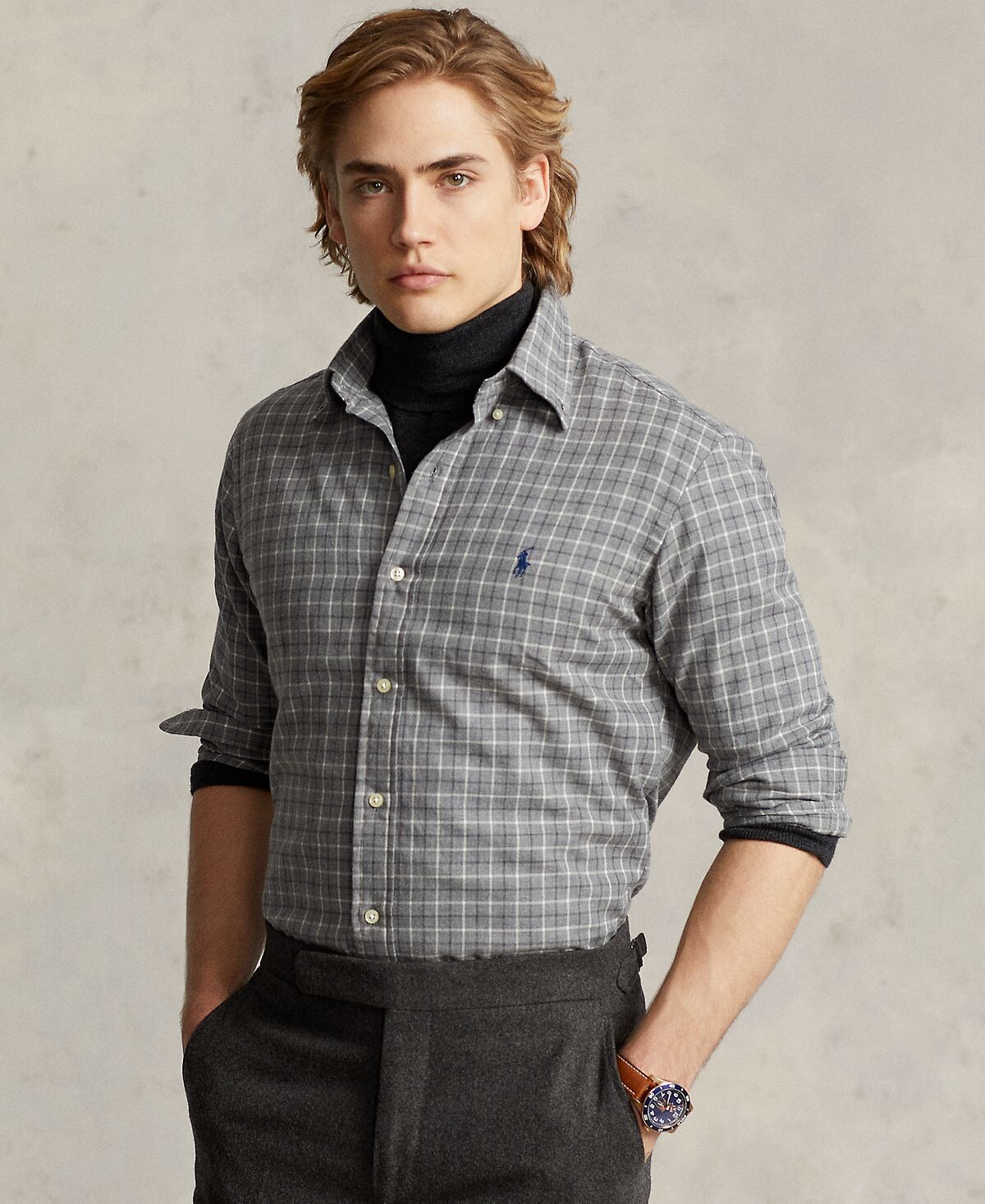 

Мужская хлопковая рубашка классического кроя из твила Tattersall Polo Ralph Lauren