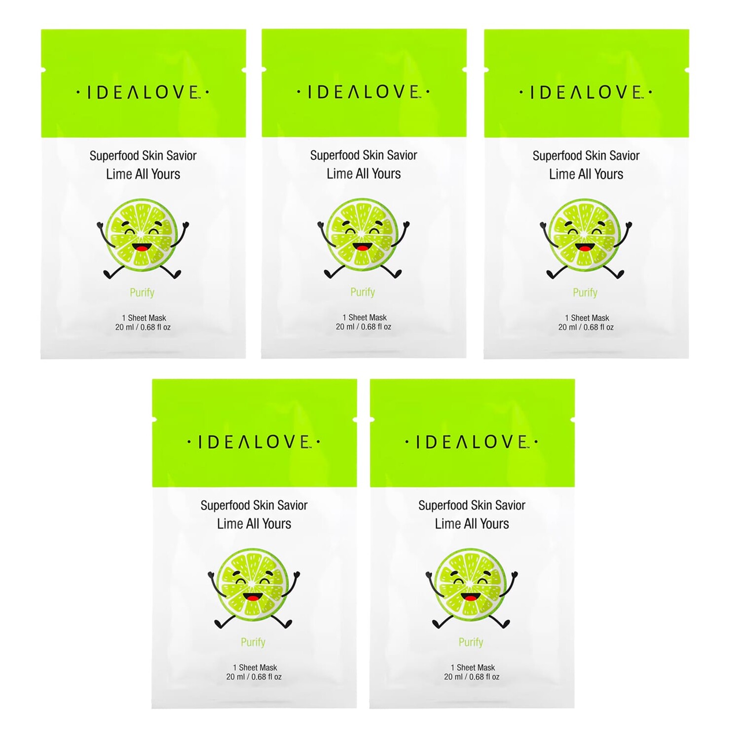 

Superfood Skin Savior, маска с суперфудами, лайм, 5 шт. по 20 мл (0,68 жидк. унции), Idealove