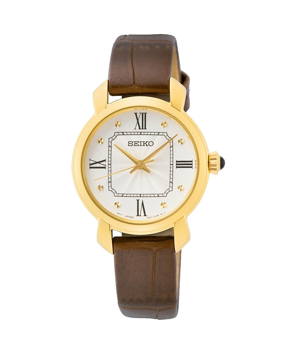 цена Женские женские часы SUR500P1 из кожи и коричневого ремешка Seiko, коричневый