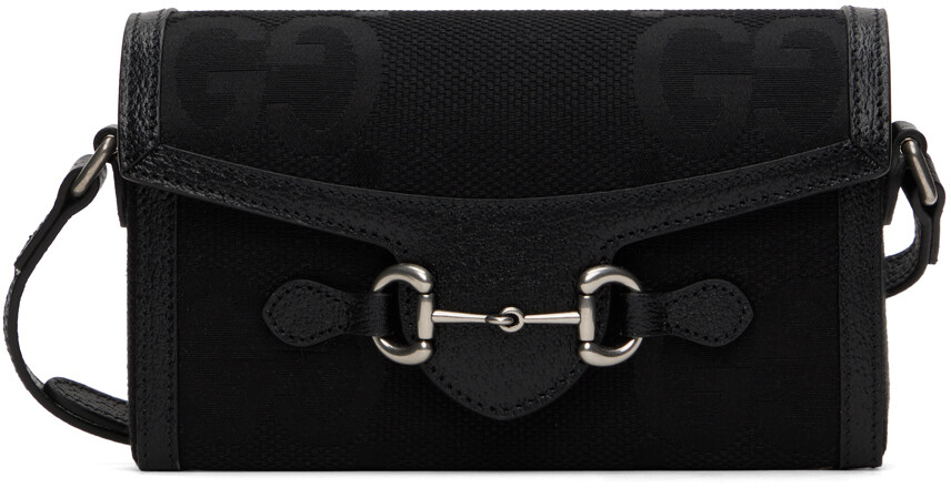 

Черная мини-сумка Horsebit 1955 Jumbo GG Gucci