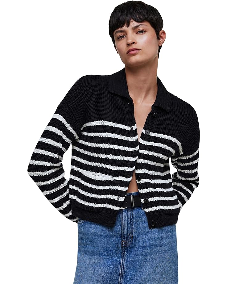 цена Свитер Madewell Ribbed Polo Cardigan Sweater in Stripe, черный