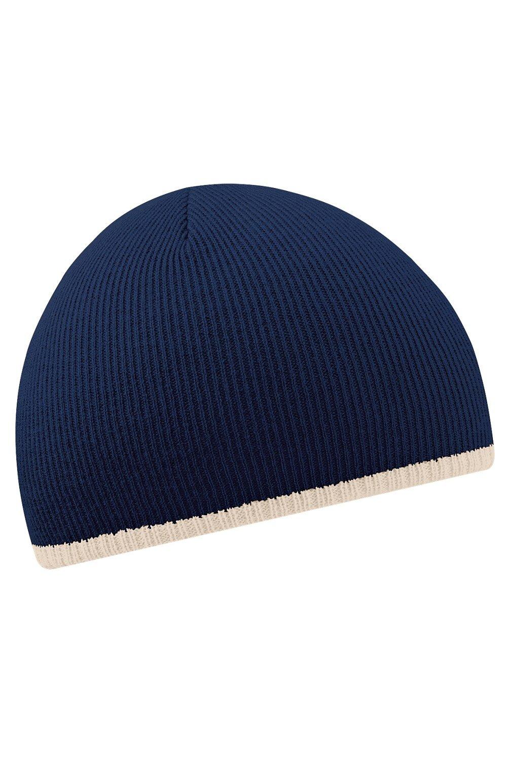 Двухцветная вязаная зимняя шапка-бини Beechfield, темно-синий