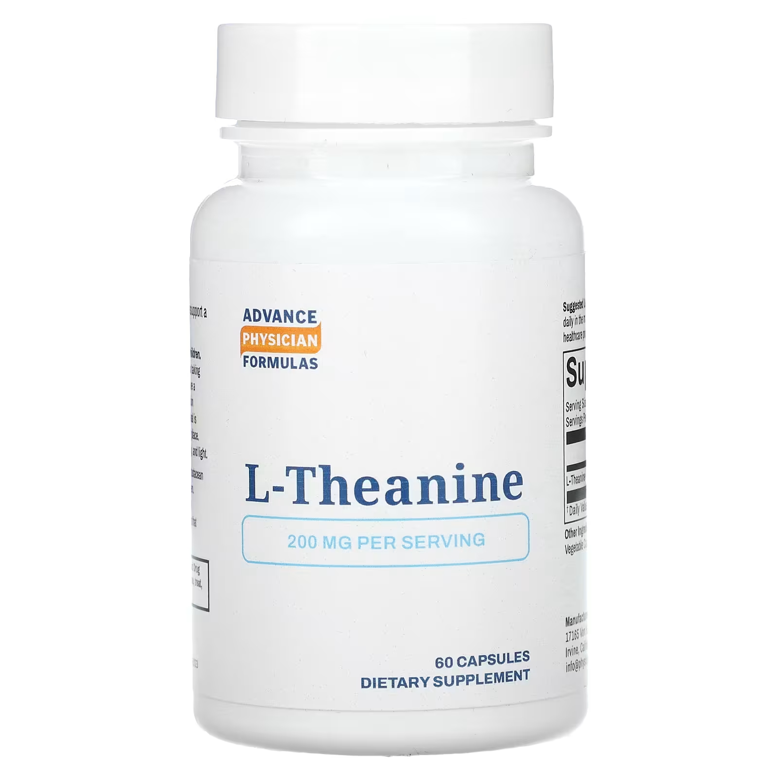 L-теанин Advance Physician Formulas Inc. 200 мг, 60 капсул advance physician formulas индол 3 карбинол 200 мг 60 вегетарианских капсул