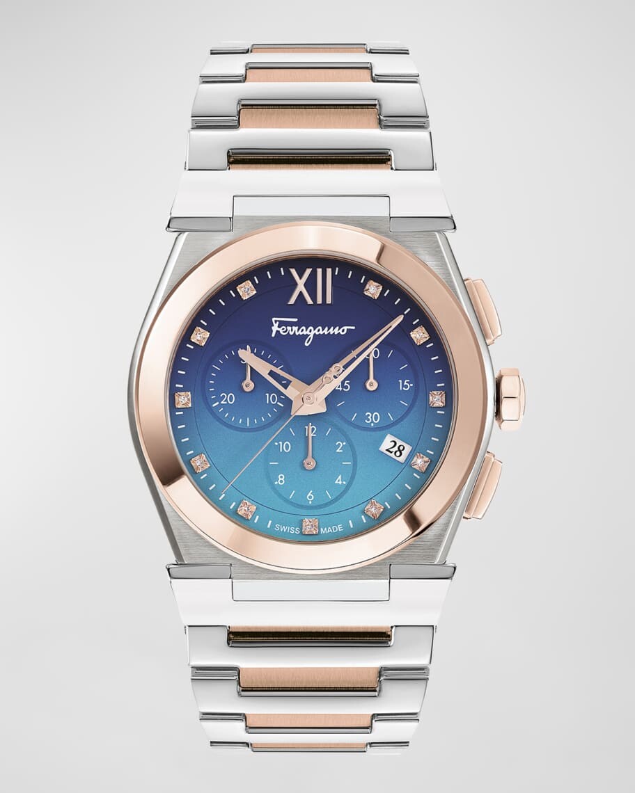 

Часы Vega Chrono 40 мм с бриллиантами, двухцветные Ferragamo