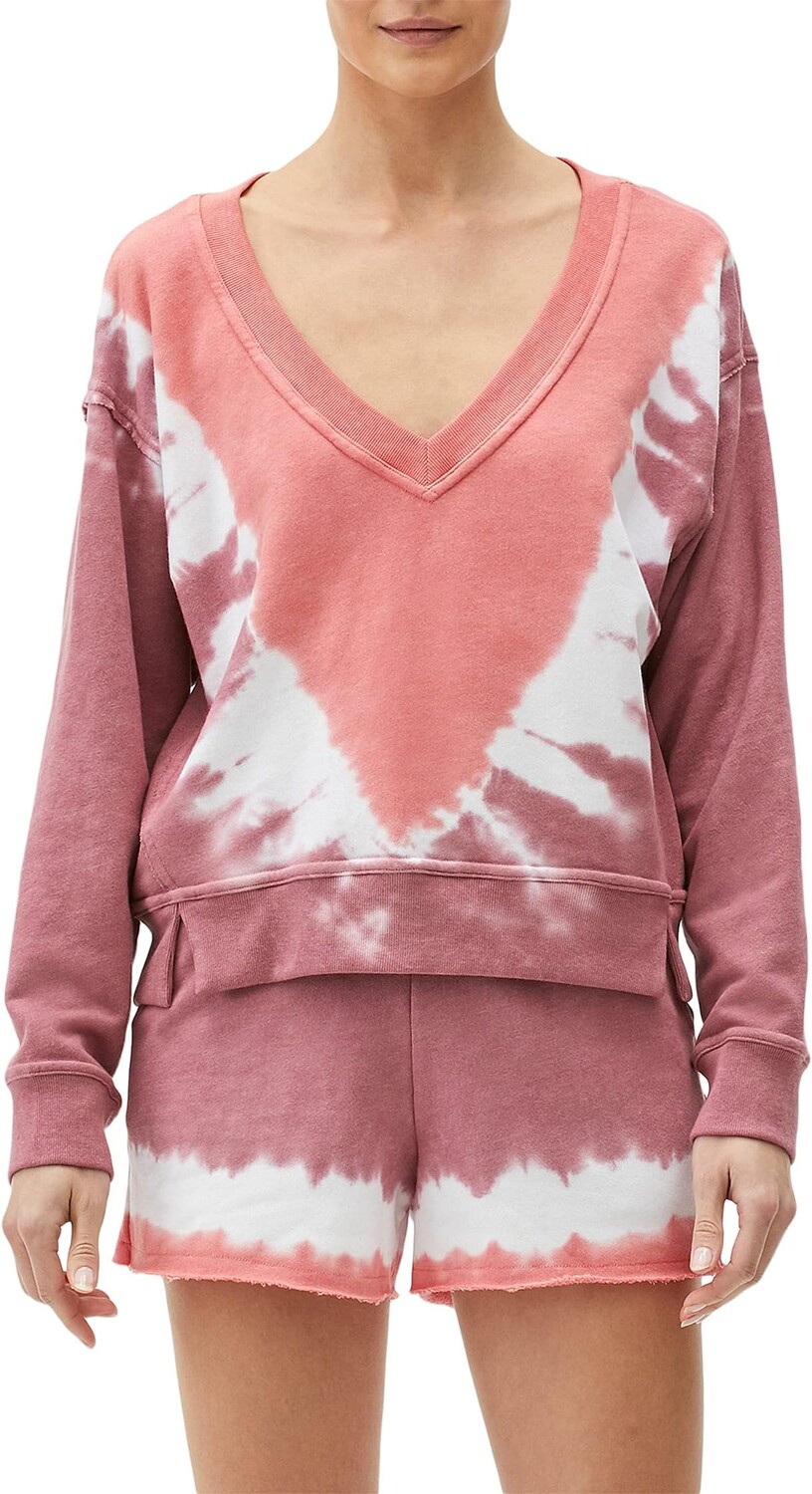 

Толстовка Michael Stars Camila Canyon Wash V-Neck Crop Sweatshirt in Hermosa French Terry, цвет Flame Combo