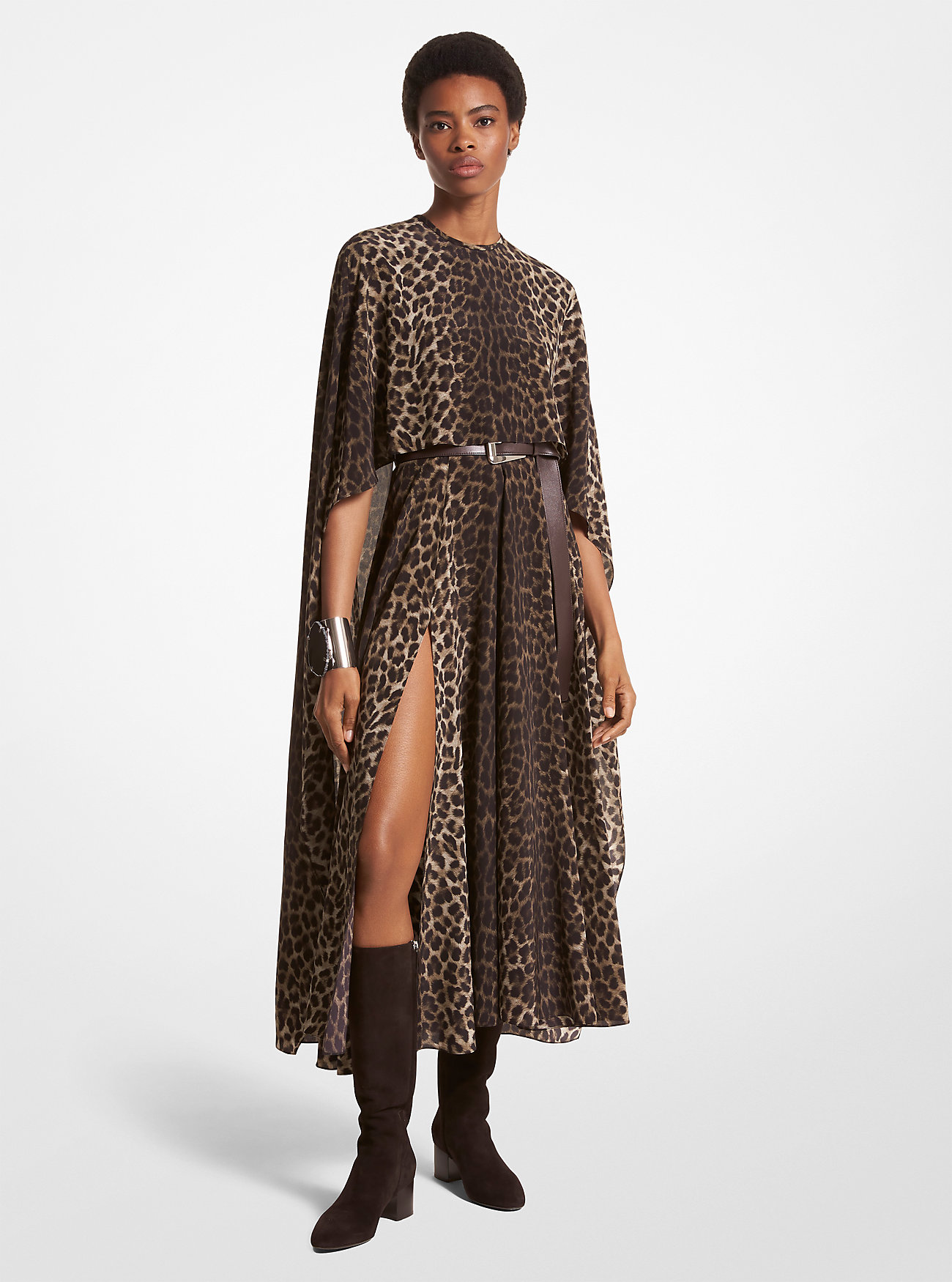 Платье из шелкового крепдешина с леопардовым принтом Michael Kors, мультиколор цена и фото