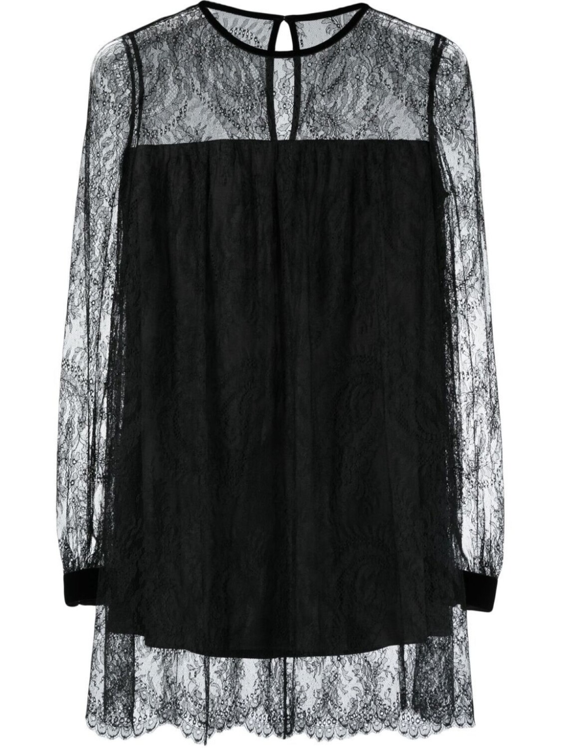 

Многослойное платье мини с кружевом Saint Laurent, черный