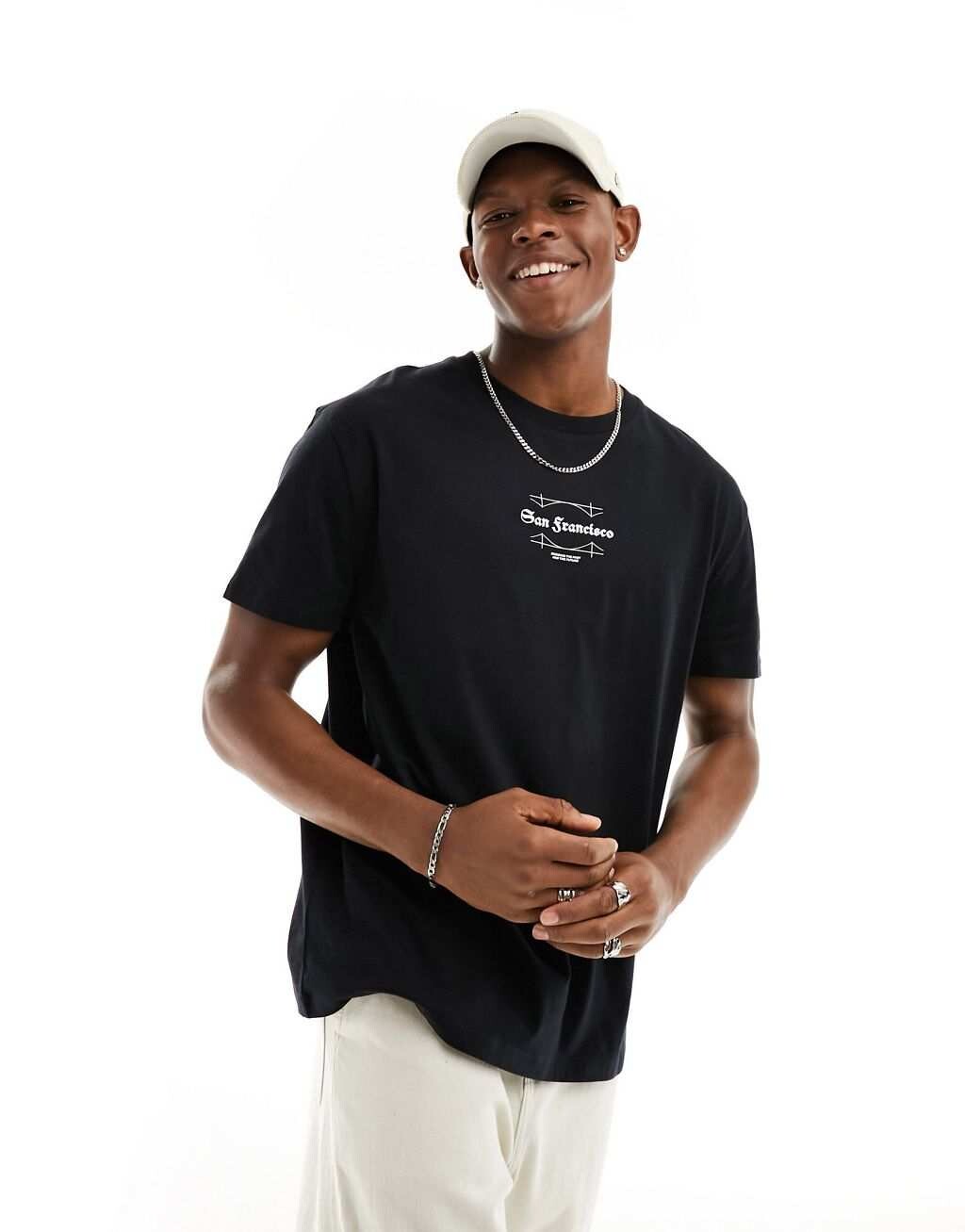 

Черная непринужденная футболка с городским принтом ASOS DESIGN, Черный