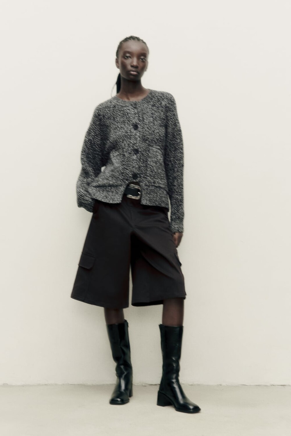 

Длинный вязаный кардиган ZARA, черный