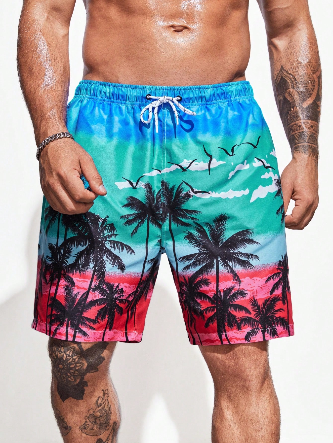 Мужские пляжные шорты больших размеров с принтом кокосовой пальмы на шнурке, многоцветный серые пляжные шорты summerhit с принтом пальмы