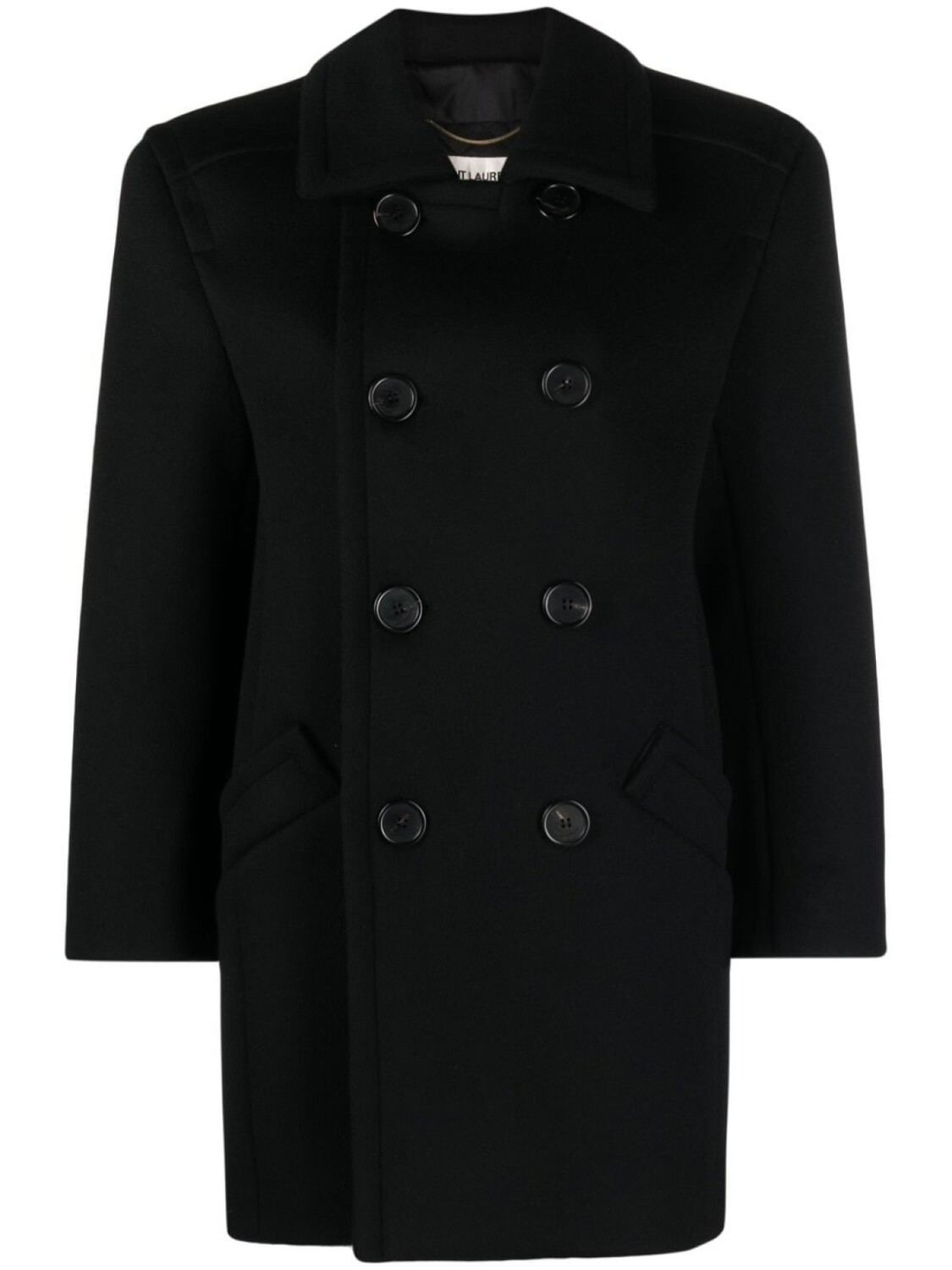 

Saint Laurent double-breasted wool coat, черный