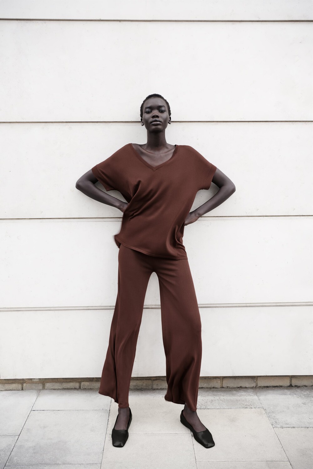 

Брюки прямого трикотажа Zara, шоколад, Коричневый
