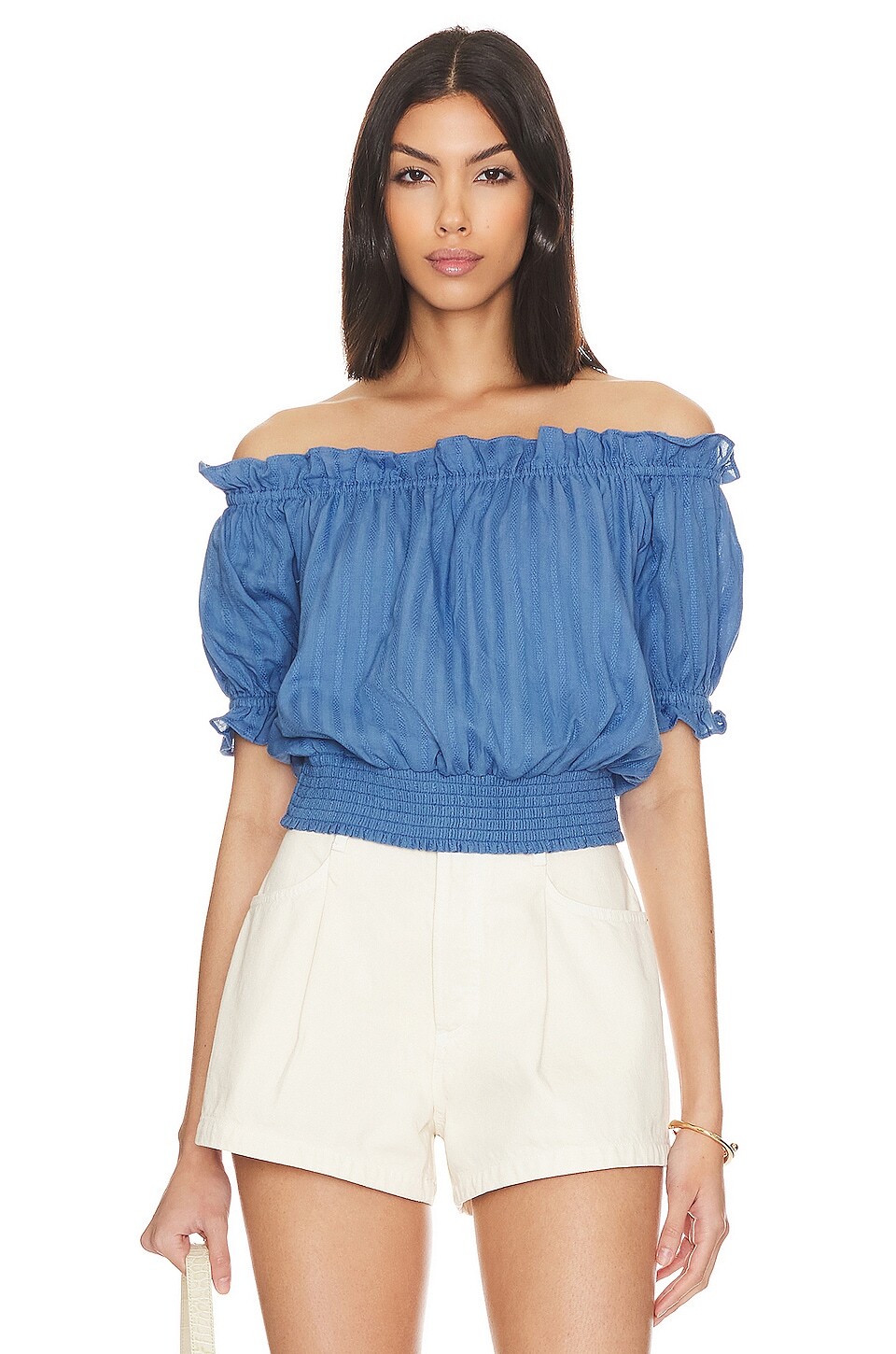 

Топ 1. STATE Smocked Off the Shoulder, цвет Capri Blue
