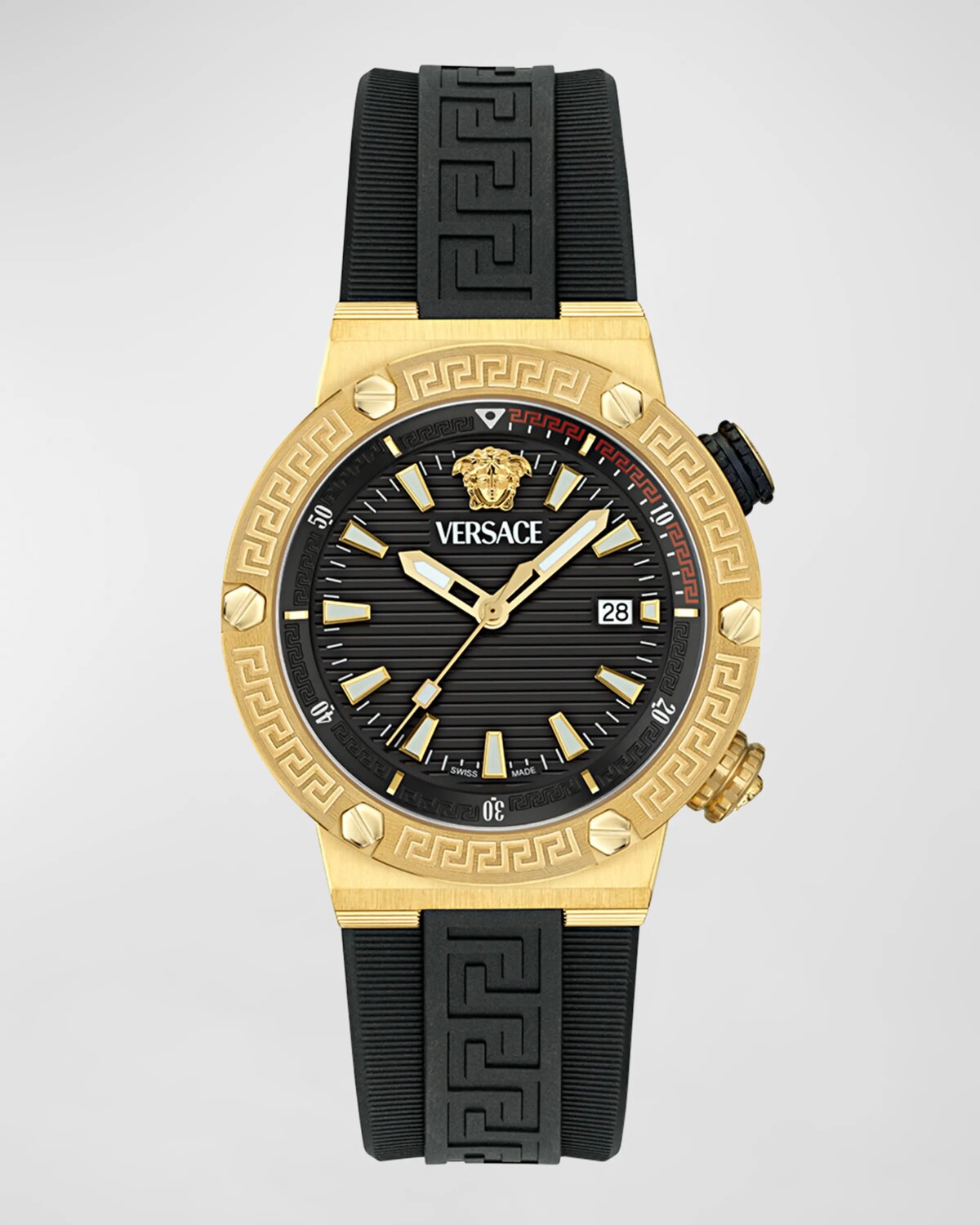 

Мужские часы Greca Logo IP с полиуретановым ремешком из желтого золота, 43 мм Versace, цвет Black Black