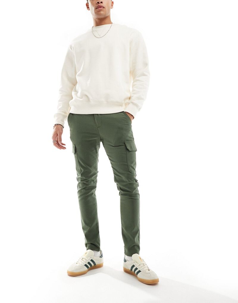 

ASOS DESIGN – узкие брюки-карго цвета хаки