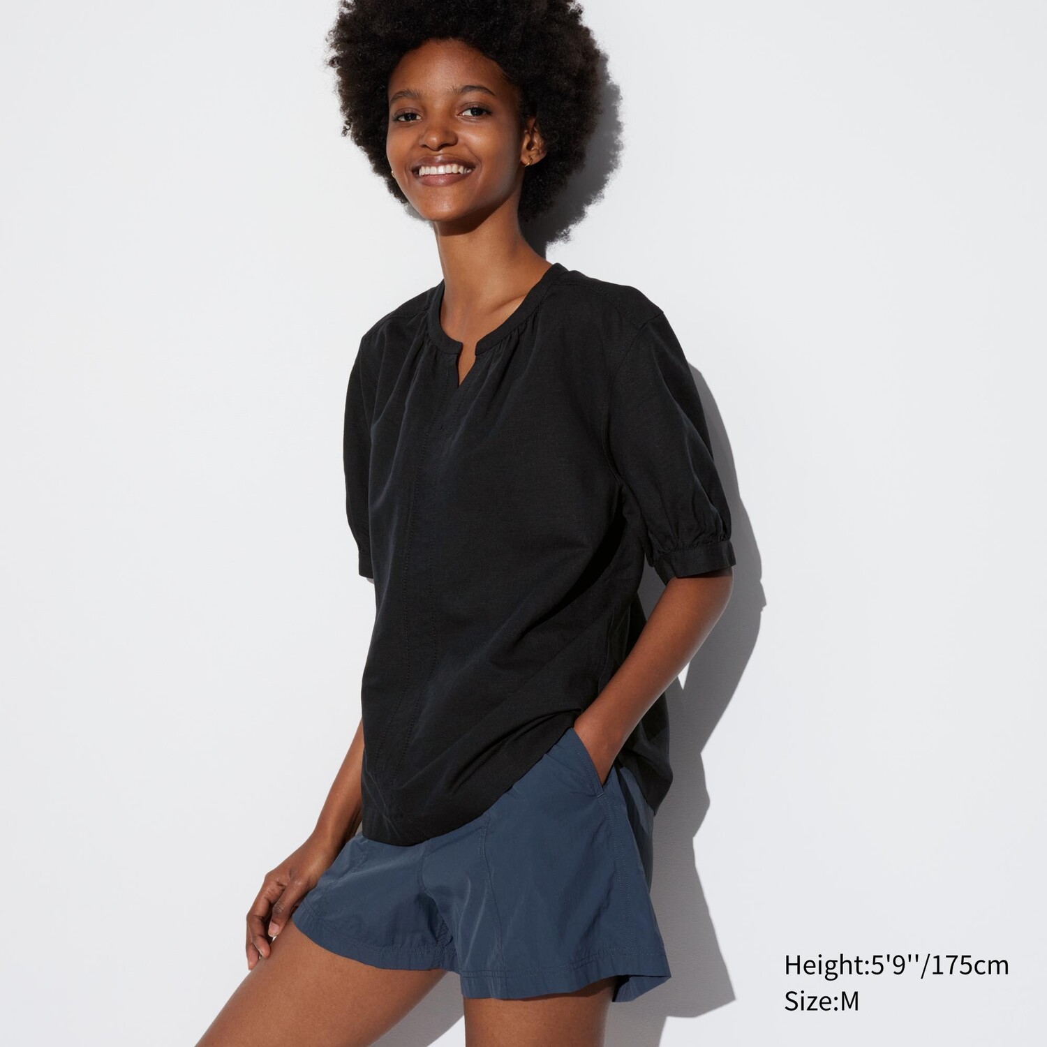 

Блузка льняная Uniqlo с короткими рукавами, черный