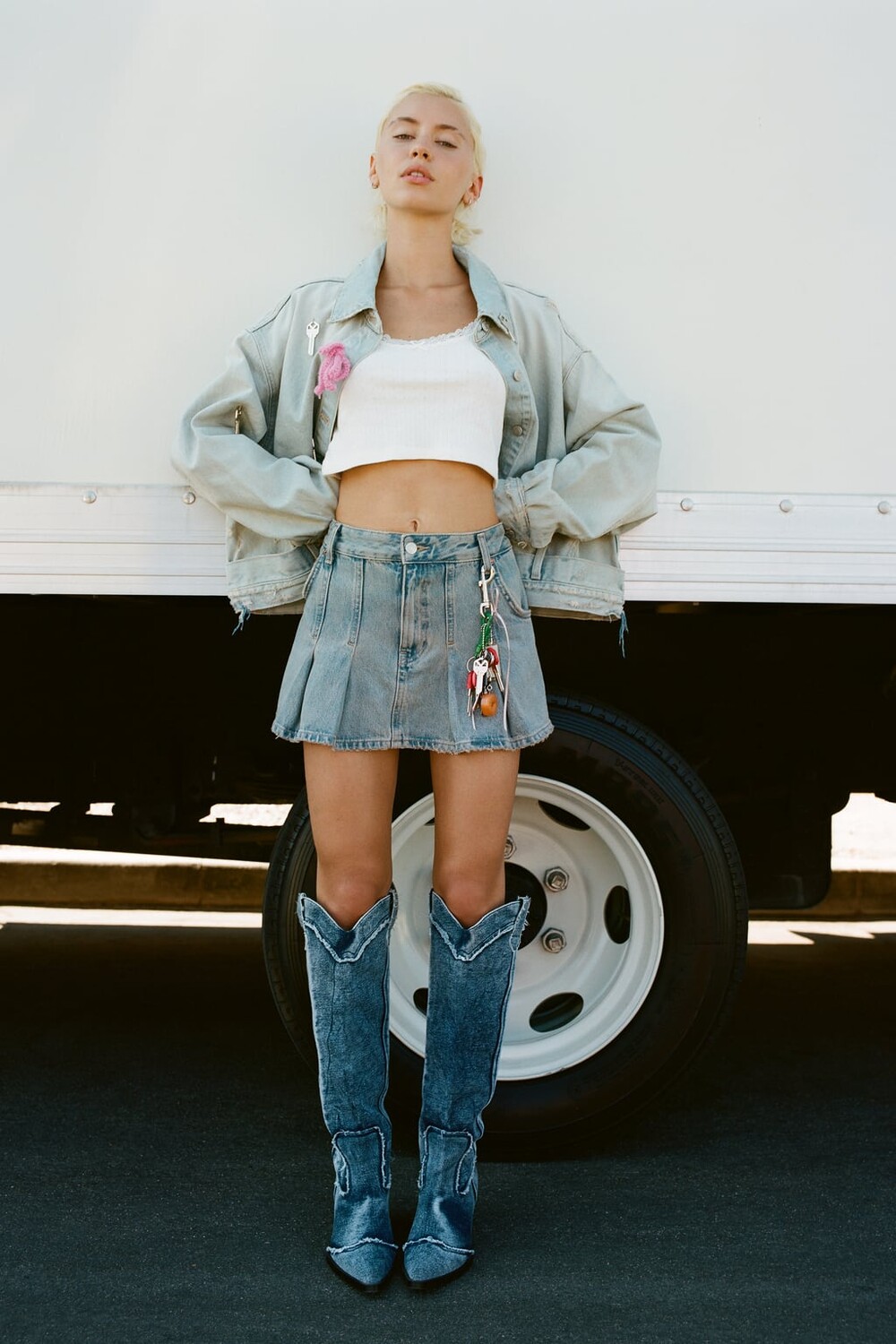 

Юбка из денима trf со складками ZARA, синий