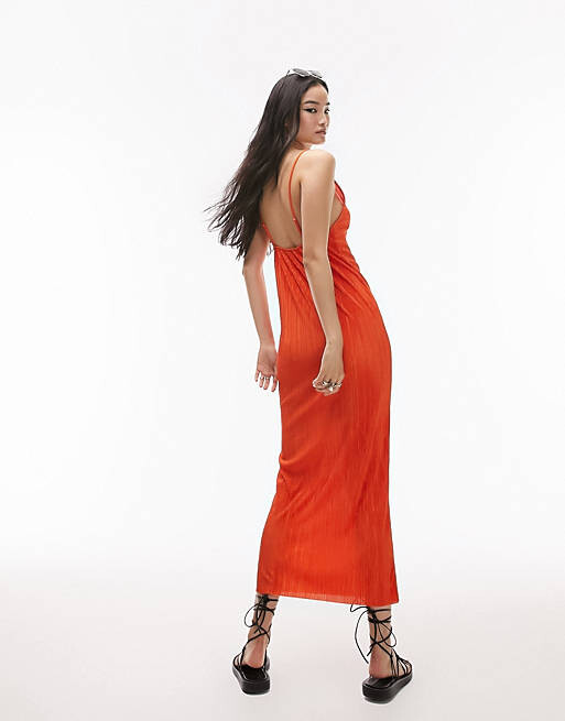 

Оранжевое плиссированное платье миди Topshop, Оранжевый