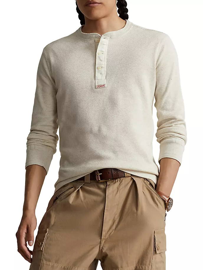 

Футболка Henley с длинными рукавами вафельной вязки Polo Ralph Lauren, белый
