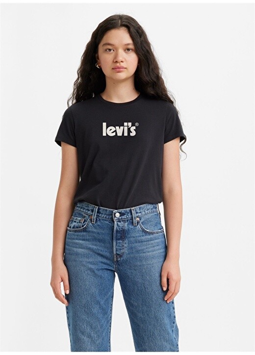 

Черная женская футболка с круглым вырезом и принтом Levis, Черный, Черная женская футболка с круглым вырезом и принтом Levis