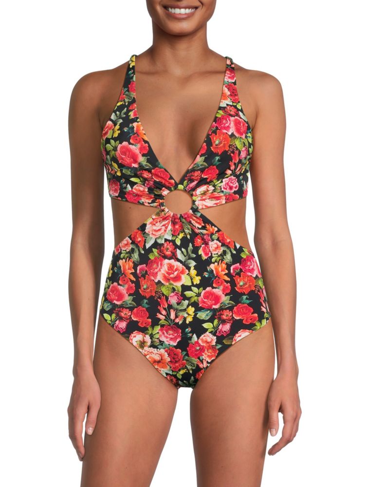 цена Сплошной купальник Marisol с цветочным вырезом Onia, цвет Black Multi