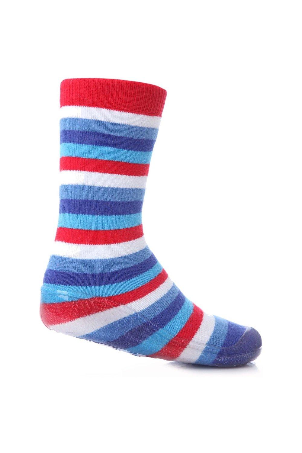 1 пара полосатых носков-тапочек Gripper со скидкой 25% на этот стиль SOCKSHOP, синий 1 пара полосатых носков тапочек gripper со скидкой 25% на этот стиль sockshop синий
