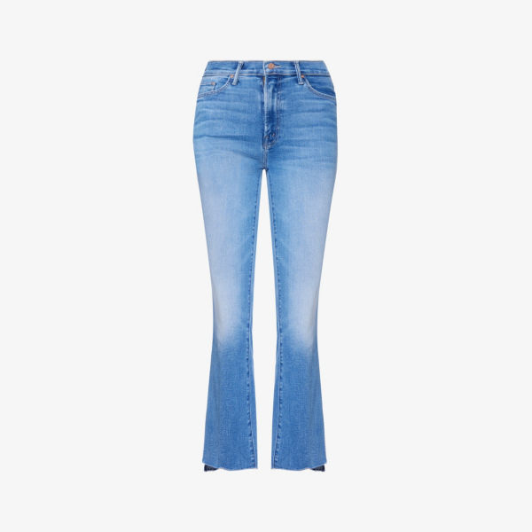 Укороченные джинсы insider из эластичного денима прямого кроя со средней посадкой и потертостями Mother, цвет out of the blue