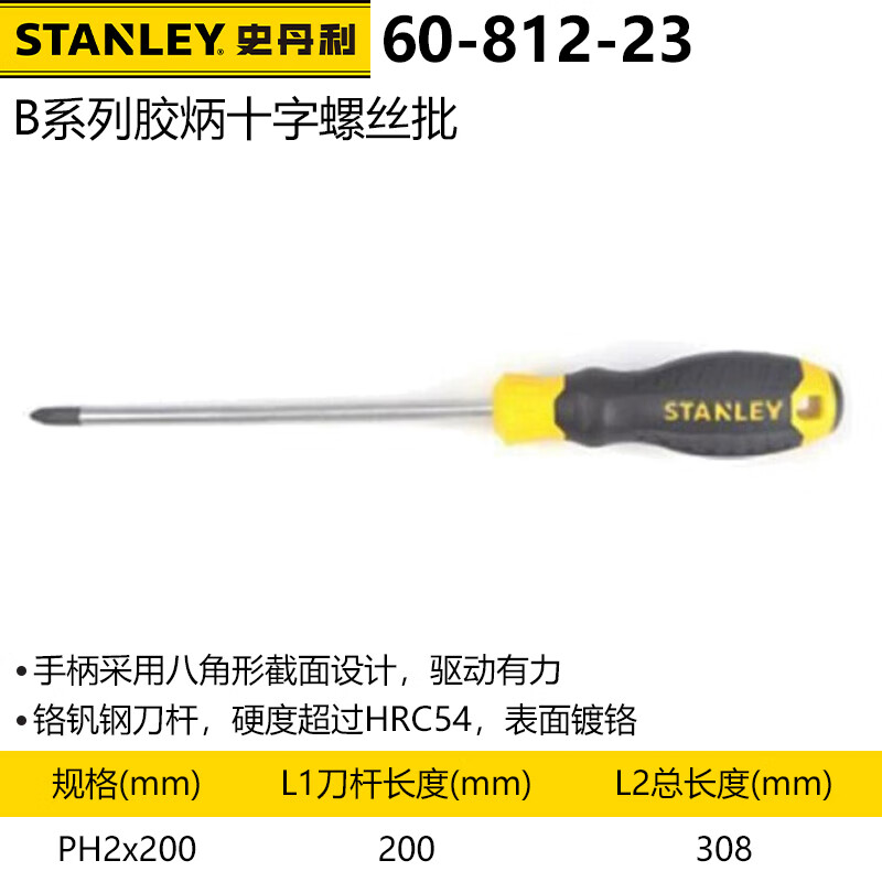 Крестовая отвертка Stanley серии B с пластиковой ручкой, отвертка для ремонта электрика PH2x200 мм 60-812-23