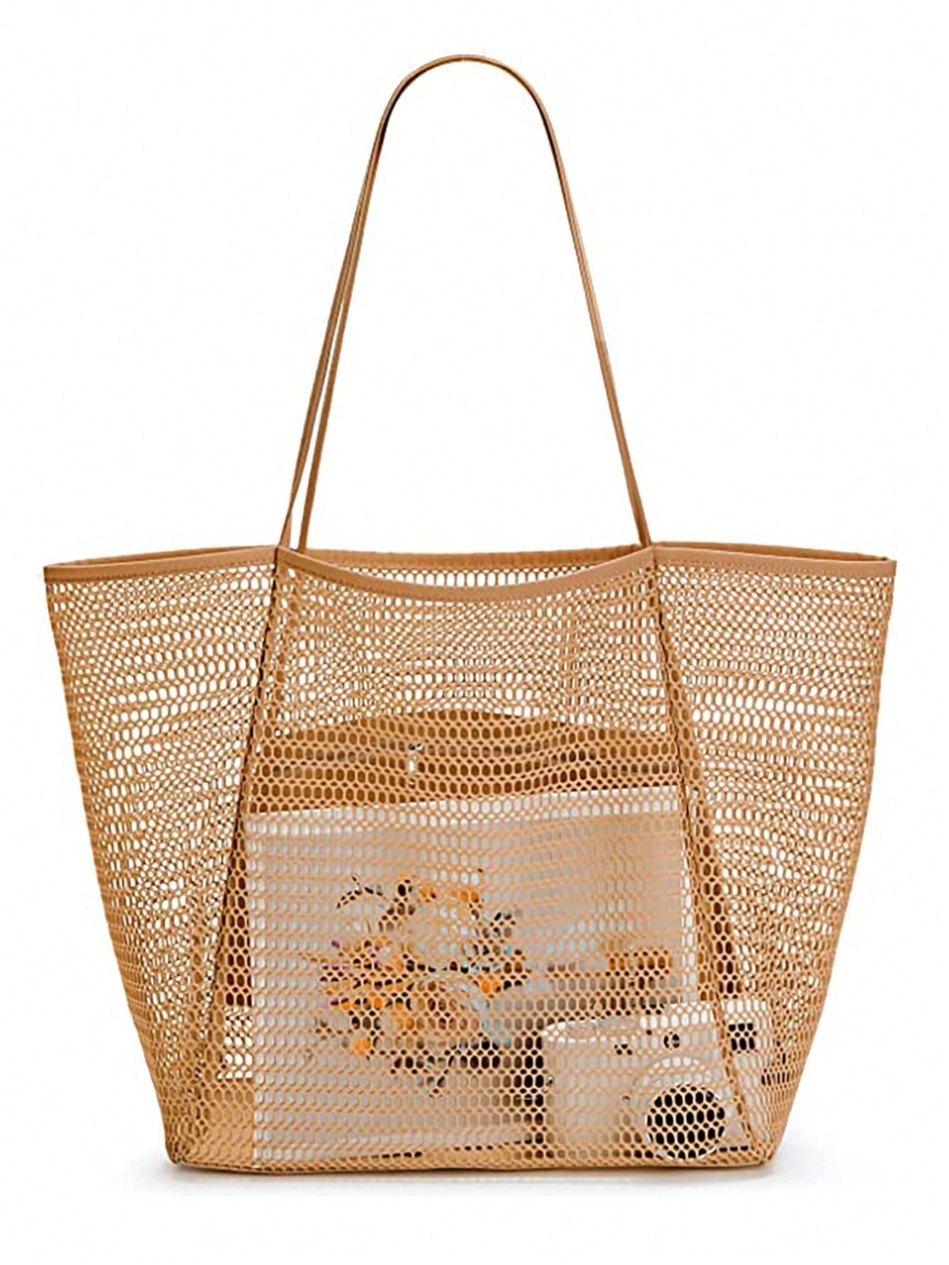 крутая женская пляжная сумка складная сумка через плечо сумка для покупок с принтом льняная повседневная многоразовая сумка тоут Пляжная сетчатая сумка-тоут, хаки