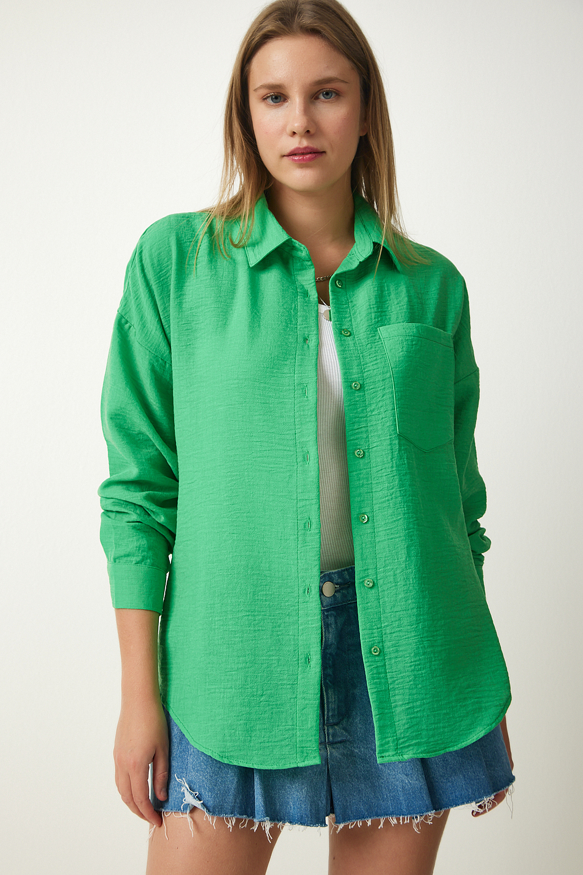 Женская зеленая льняная рубашка оверсайз Airobin Happiness Istanbul, зеленый рубашка летняя льняная женская оверсайз белая elin vuar