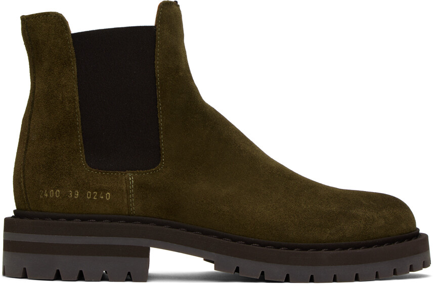 

Ботинки челси цвета хаки с тиснением Common Projects