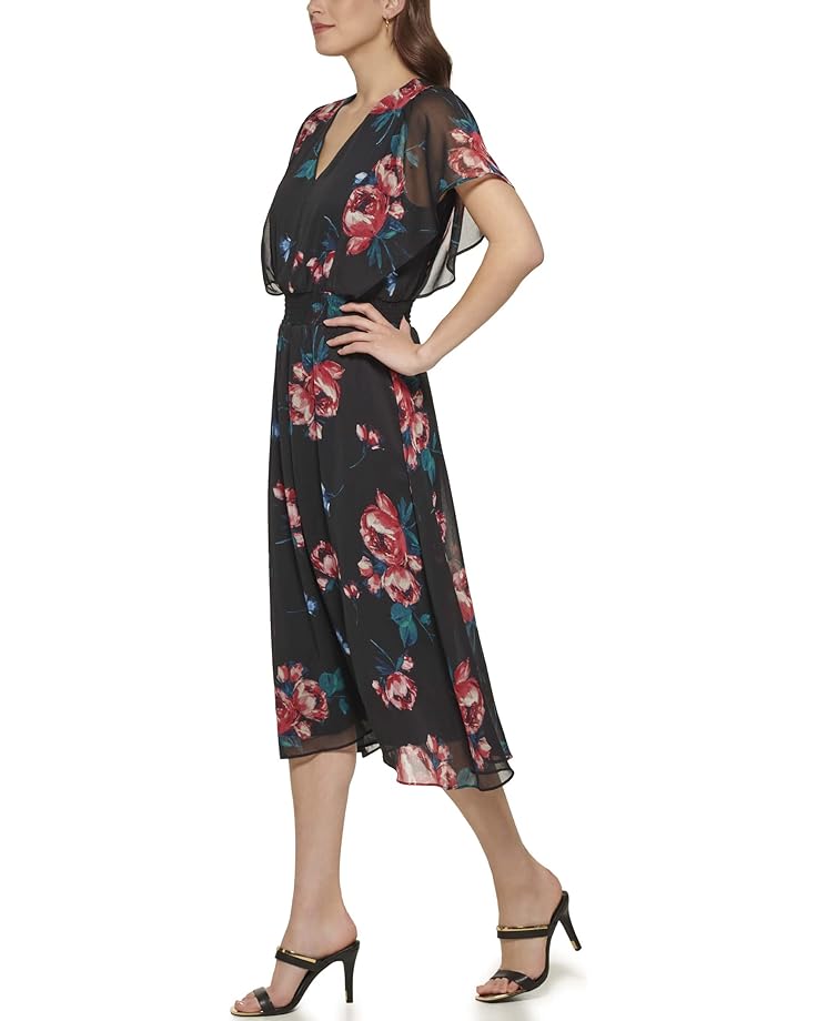 Платье DKNY V-Neck Flutter Sleeve Dress, цвет Maroon Multi цена и фото
