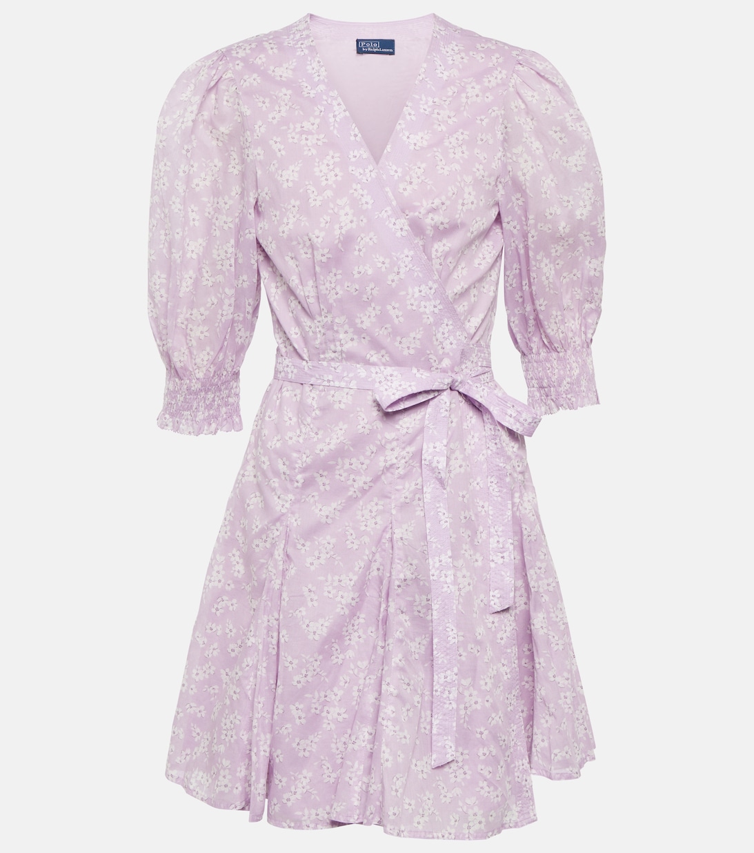 цена Хлопковое мини-платье с запахом и цветочным принтом POLO RALPH LAUREN, фиолетовый