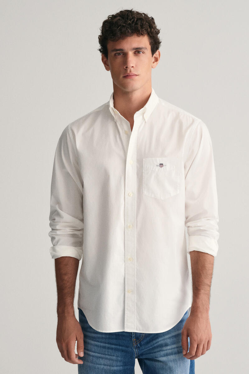 Рубашка из поплина Gant, белый luca d altieri повседневная рубашка стандартного кроя из поплина из чистого хлопка голубой