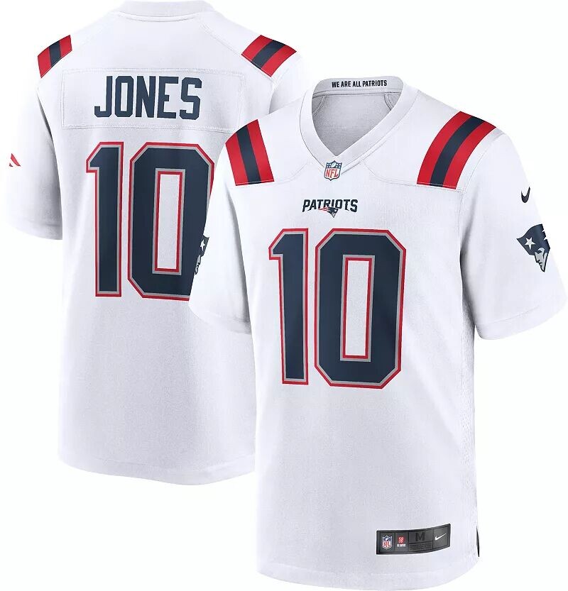 

Мужская белая игровая майка Nike New England Patriots Mac Jones #10