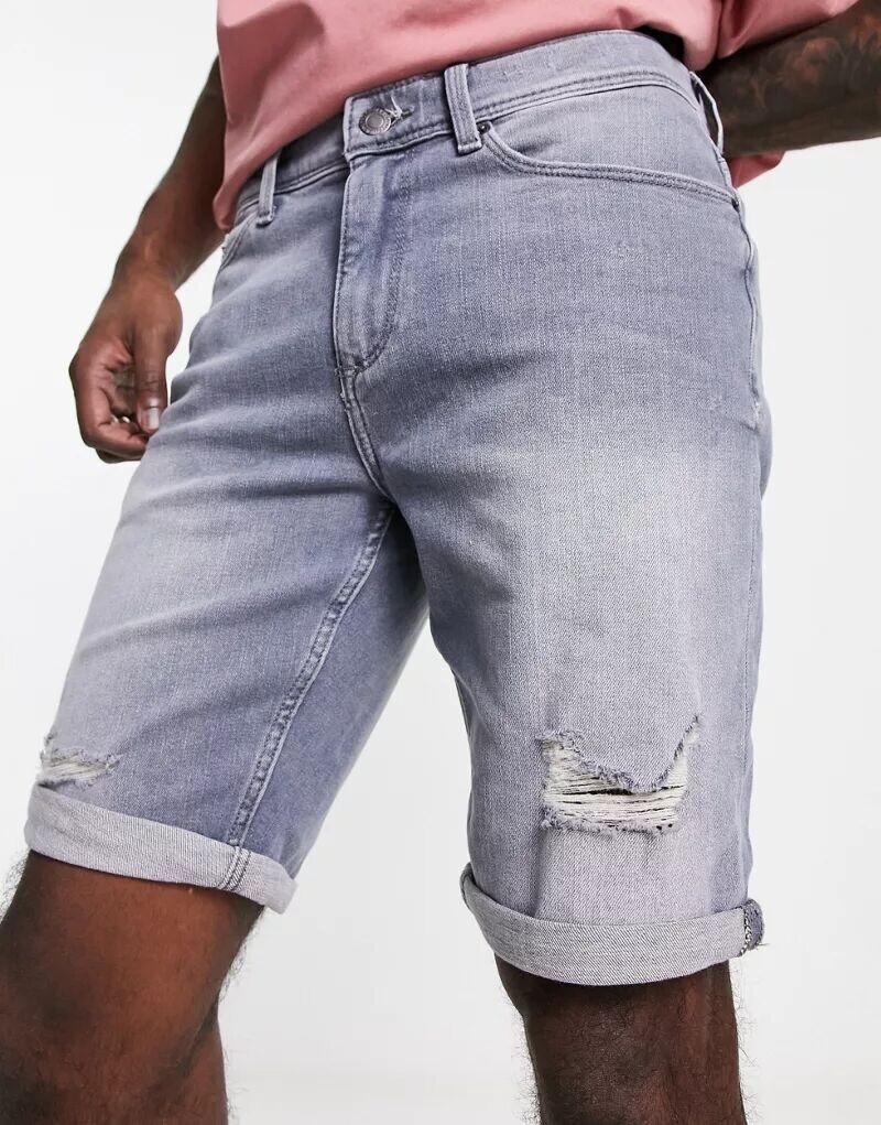 

Серые джинсовые шорты скинни с рваными краями River Island