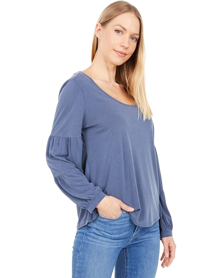 

Топ Lucky Brand Sand Wash Shirring Sleeve Top, темно-синий