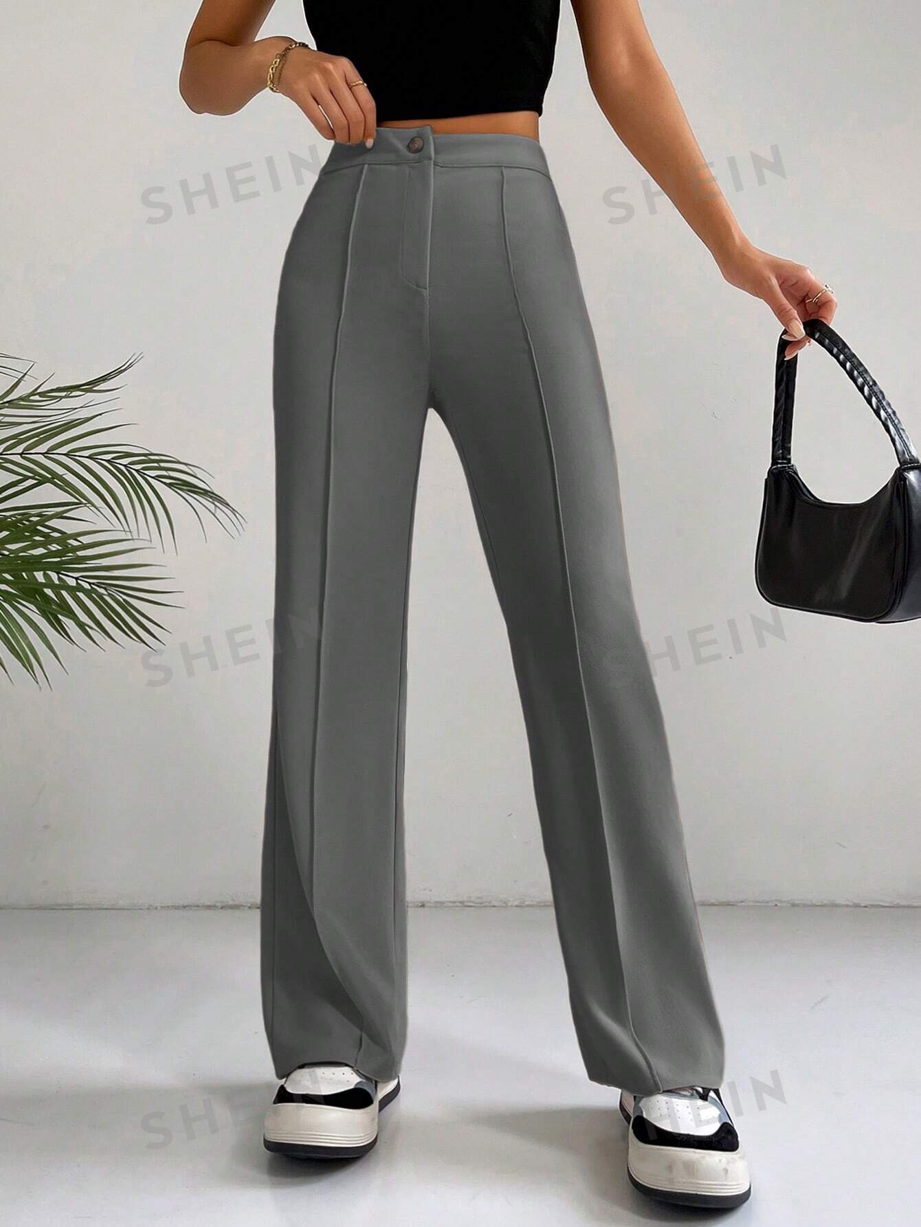 SHEIN EZwear Однотонные широкие брюки для повседневной, серый