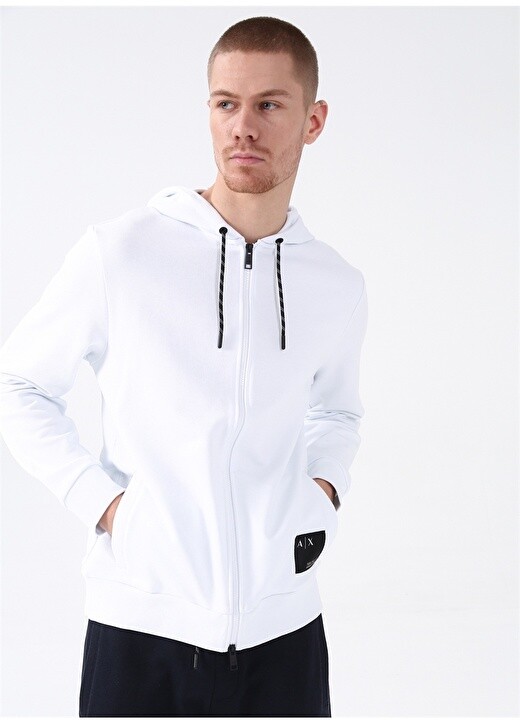 

Белая мужская толстовка с воротником с капюшоном Armani Exchange, Белый