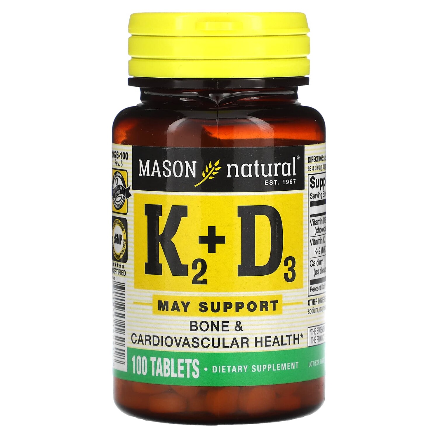 

Витамины К2 и D3, 100 мкг, 100 таблеток, Mason Natural