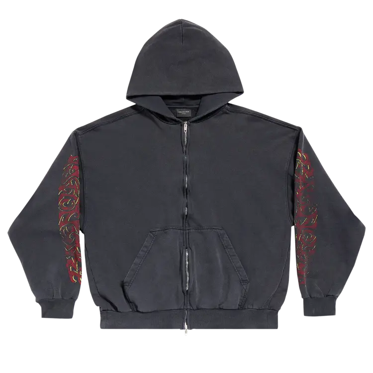 

Худи Balenciaga Offshore Zip Up 'Faded Black/Red', черный