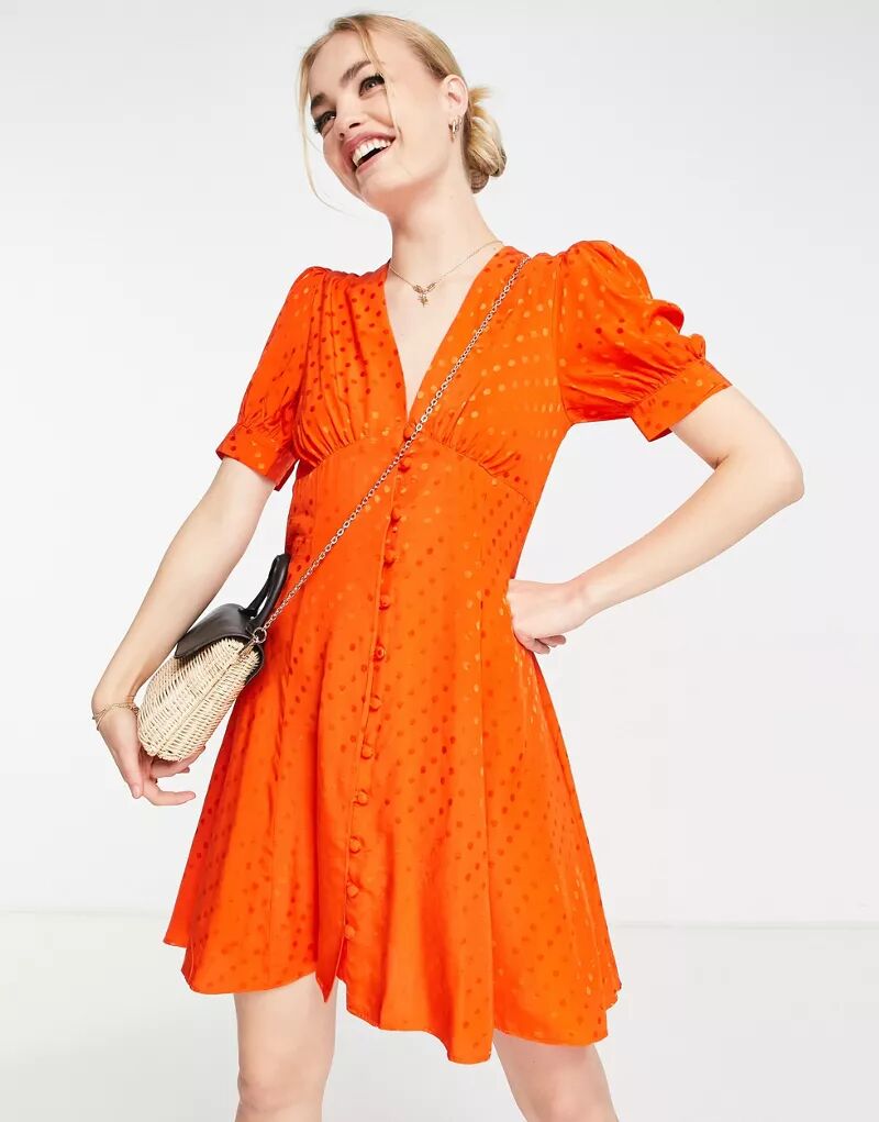 Красное жаккардовое чайное платье мини с точечным принтом Topshop