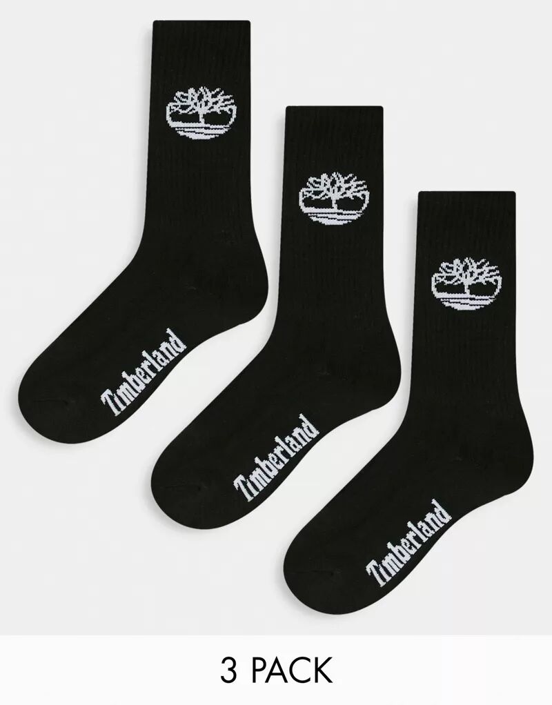 Три пары черных носков с двойным логотипом Timberland