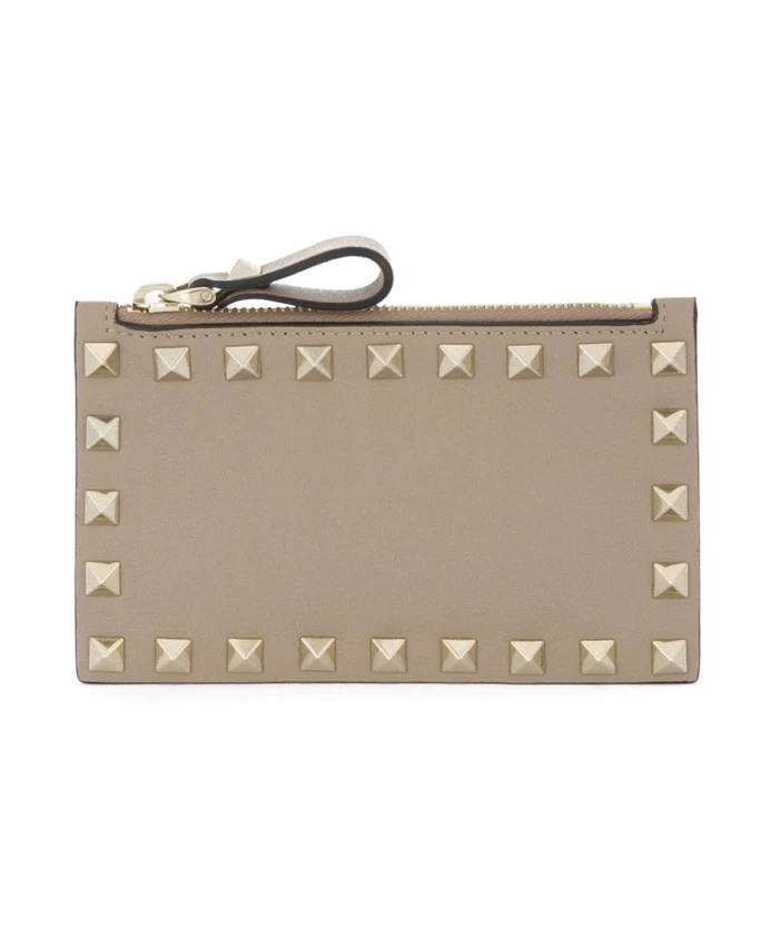 

Кожаный кошелек для кредитных карт с декором Valentino Garavani, бежевый