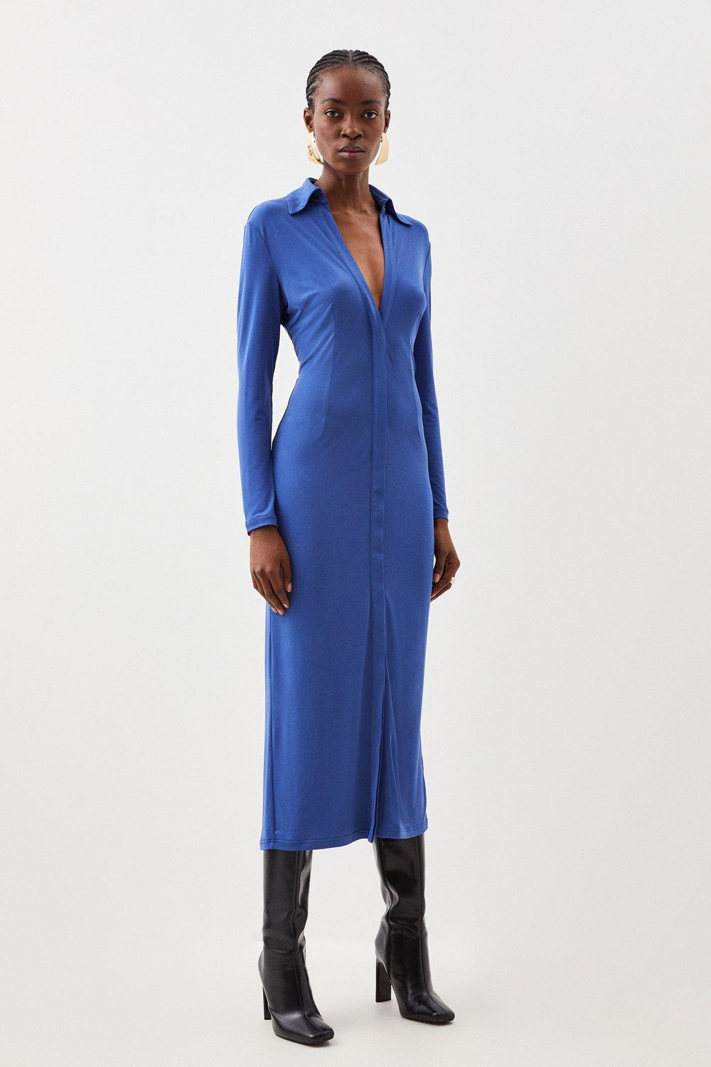 Платье макси из крепа Karen Millen, синий