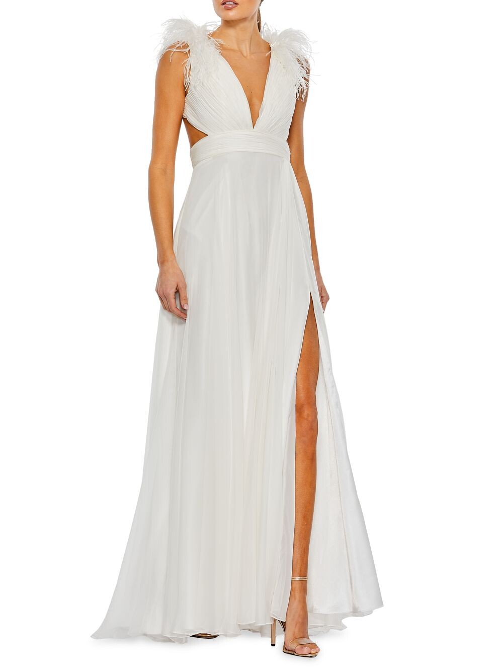 

Платье с отделкой перьями Mac Duggal, белый